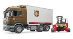 Bruder 03581 Scania R-serie UPS-Logistics Met Kooi-aap. -Bekend Speelgoeds Winkel Bruder 03581 Scania vrachtwagen logistiek UPS met kooi aap