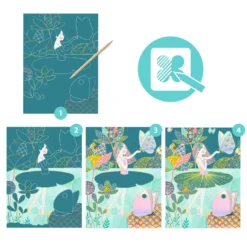 Djeco Kraskaarten De Vijver Knutselset -Bekend Speelgoeds Winkel Djeco DJ09716 scratch knutselset vijver 3