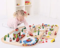 BigJigs BJT032 City Road & Rail Houten Treinbaan -Bekend Speelgoeds Winkel bigjigs bjt032 city road and rail houten treinbaan 1