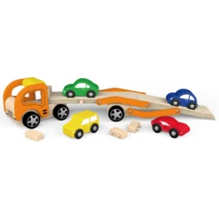 Houten Autotransporter Met 4 Auto’s Vigatoys -Bekend Speelgoeds Winkel houten autotransporter vigatoys 50825 1 1