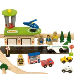 BigJigs BJT018 Houten Trein 124-delige Treinset Transport -Bekend Speelgoeds Winkel treinset transport bigjigs bjt018 1