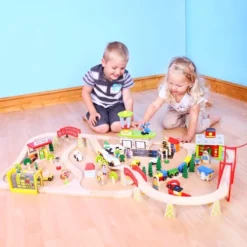 BigJigs BJT018 Houten Trein 124-delige Treinset Transport -Bekend Speelgoeds Winkel treinset transport bigjigs bjt018 4